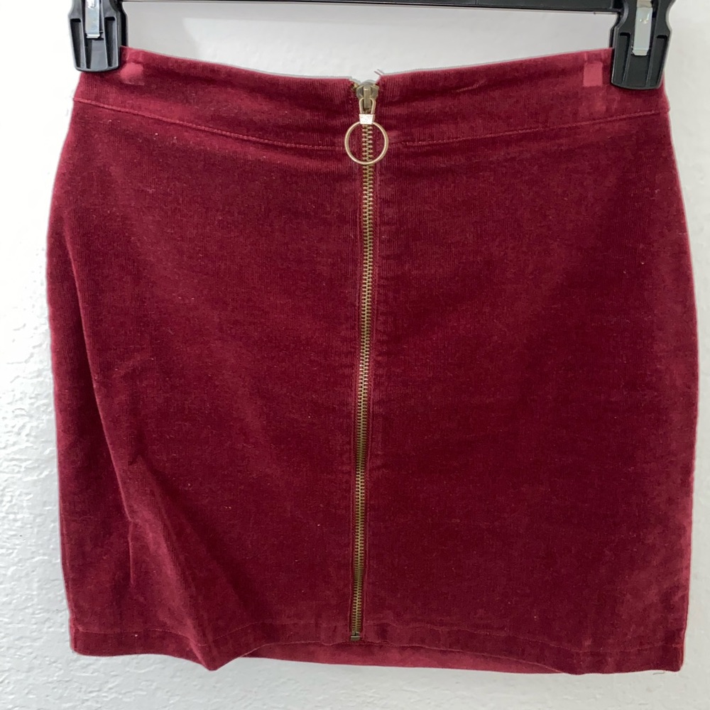 Burgundy Corduroy zip up skirt